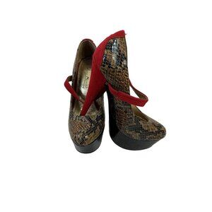 Anne Michelle Women's Red & Animal Print Heels